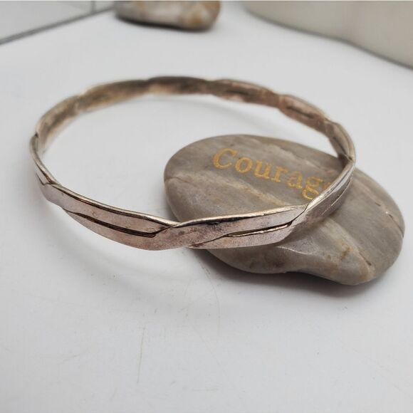Solid sterling silver criss cross bracelet bangle unique collectible jewelry - Picture 1 of 3